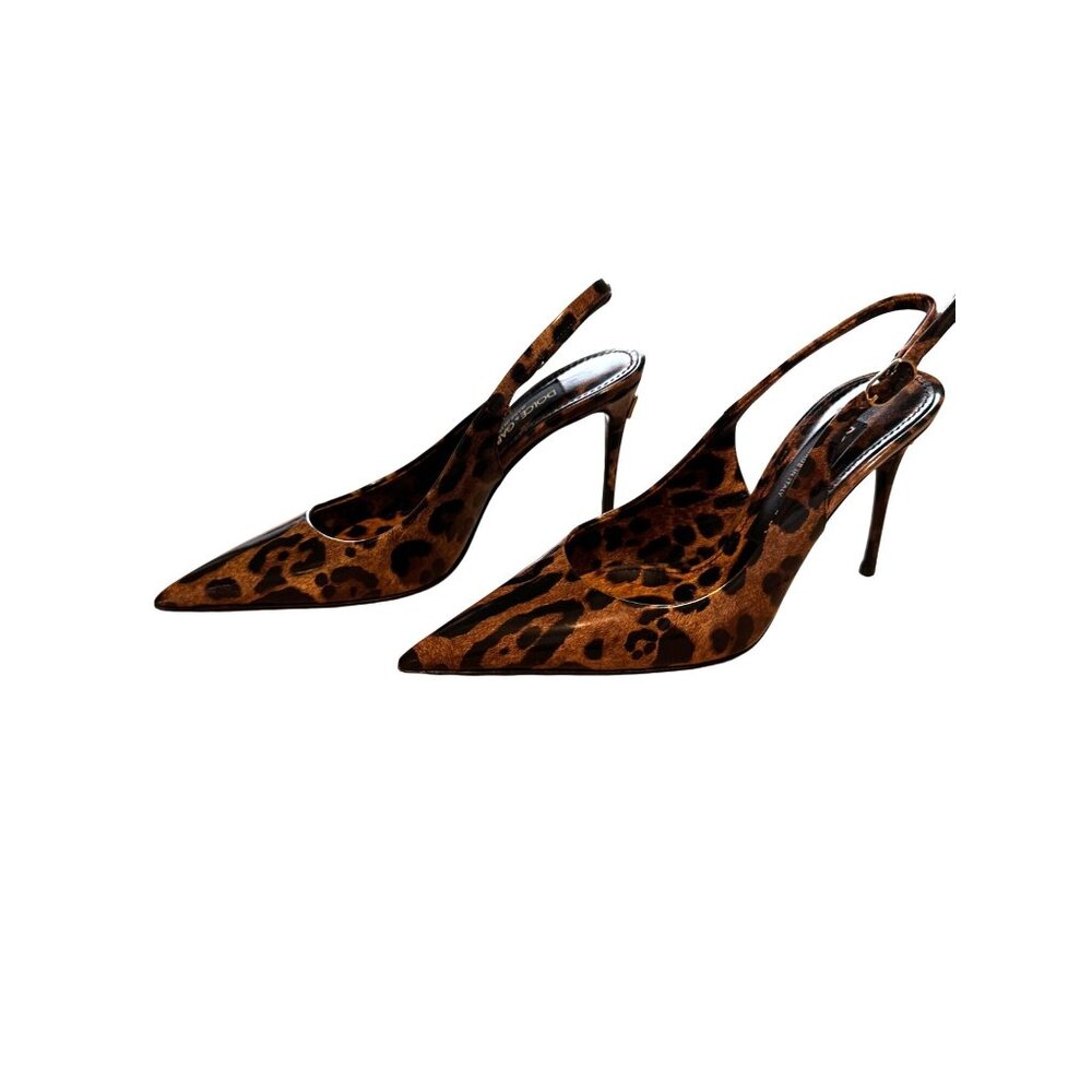 Dolce & Gabbana Leopard Print Pointed Toe Slingback Heels Womens Shoes Size 37